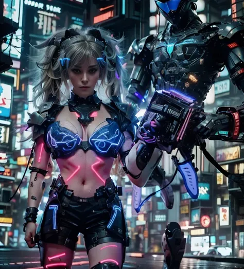 (Photorealistic:1.4) 1 beautiful girl, (((cyberpunk grey armour technological with blue neon decourations))), ((blonde straight hairs)), ultra beautiful cute, perfect, with a book that emits purple lightnings, 12k, UHD, PHOTOREALISTIC, ULTRA REALISTIC, raw...