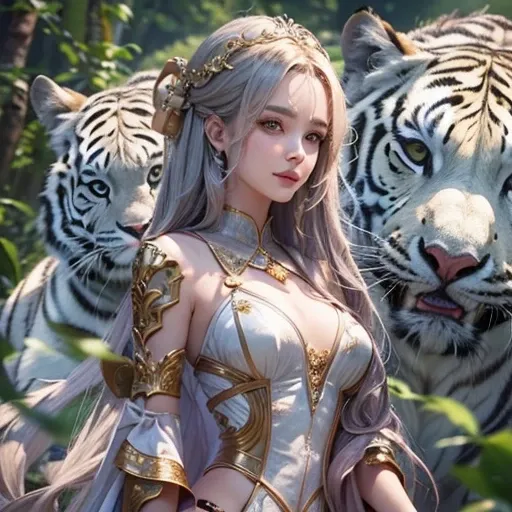 Standing in the forest、Hair flow、 ((highest quality、masterpiece、8k、Best image quality、Ultra-high resolution、Award-winning works)、(Accurate anatomy:1.1)、(Look at me and smile:1.1)、Shining fair skin with Ultra-high resolution、The most detailed face、Ultra-hig...