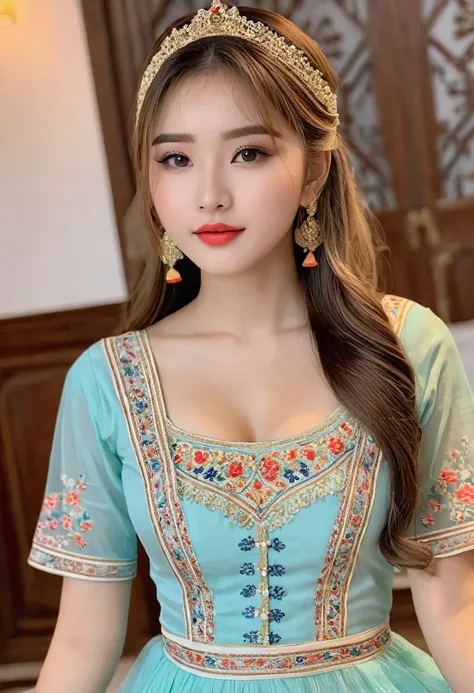 (Hotlexi woman), (best high quality:1.5), ((8k)), extremely detailed, (High details:1.4), Solo, very pretty 18 year old conservative girl, ((She is traditional and well-behaved, but she is very hot)), (conservative womans dress),