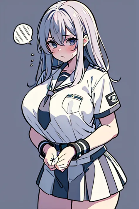 handcuffed, arrested, big breasts ,prison uniform, prisoner, black and white stripe prison uniform, waifu material