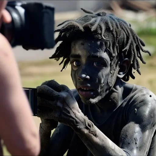 Filming a comedy about a boy covered in soot and left in rags after being caught in an explosion