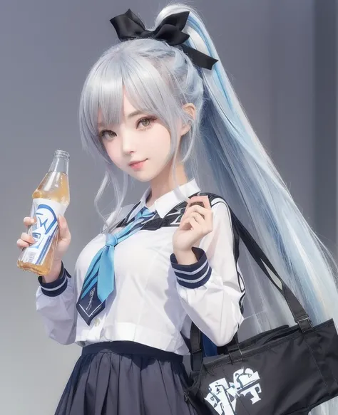 girl holding a bottle of soda and a bag, girls frontline style, visual of a cute girl, from girls frontline, fine details. girls frontline, azur lane style, girls frontline cg, from the azur lane videogame, shikamimi, girls frontline, kantai collection arc...