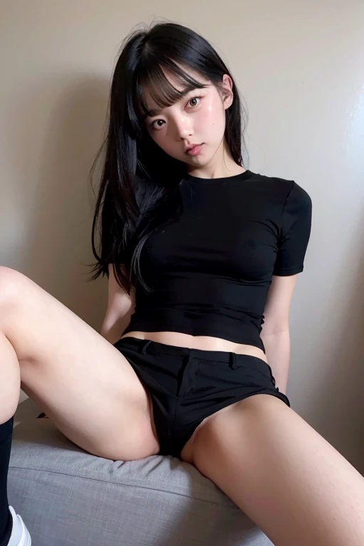 20-year-old women、Black shorts、Baby Face、clear、nude、Beauty、Shortcuts、uniform、Spread your legs