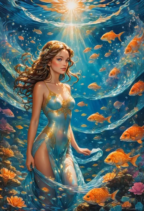 Mermaid Princess, by milo manara and Brandon Woelfel, best quality, masterpiece, very aesthetic, perfect composition, intricate details, ultra-detailed