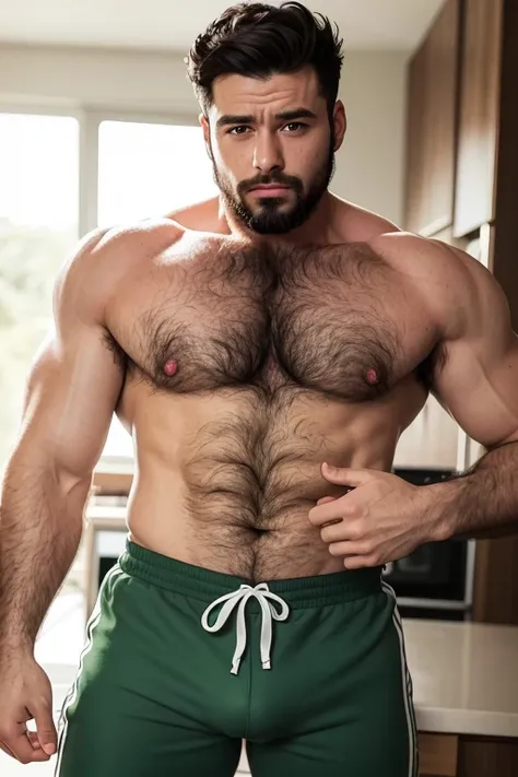 trimmed man in green underwear is standing in a kitchen, peludo body, peludo torso, peludo chest and peludo body, peludo chest, peito peludo, very peludo bodies, peludo bodies, partially male peludo torso, wet peludo bodies, bare peludo chest, super forte ...