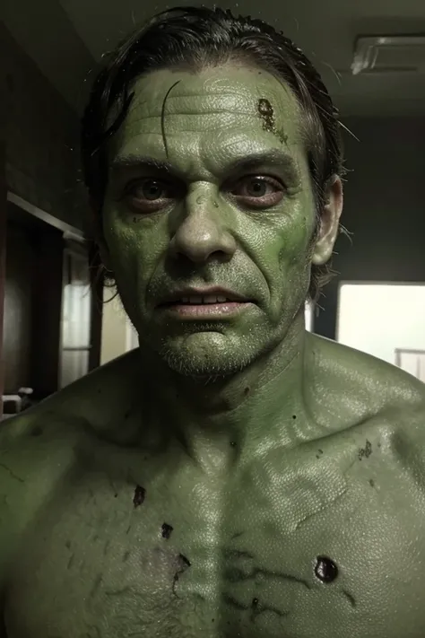 Zombie male middle-aged decay green skin color