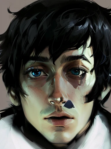 a close up of a person with a black hair and a white shirt, took on ipad, drawn with photoshop, inspired by Ryuzaburo Umehara, inspired by Syd Barrett, an expressive digital painting, highly_detailed_face!!!, speedpaint, gorillaz phase 1, junji ito 4 k, in...