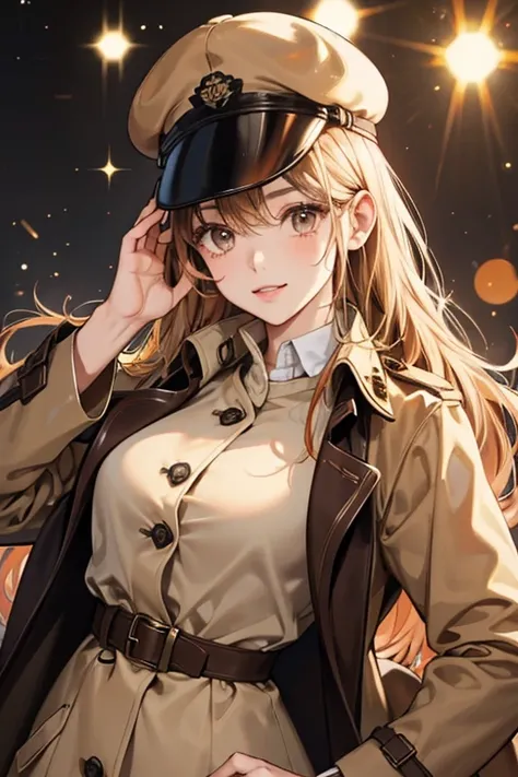 Anpan Detective wears a long brown trench coat and a brown hunting cap that has holes to allow her ears to pop out at the top. SPARKLE; GLITTER