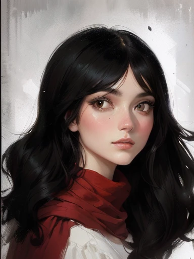 a drawing of a woman with long hair and a red scarf, inspired by Edwin Austin Abbey, in the art style of bowater, fanart, closeup character portrait, digital painted, character portrait of me, stylized portrait, colored sketch, character portrait closeup, ...