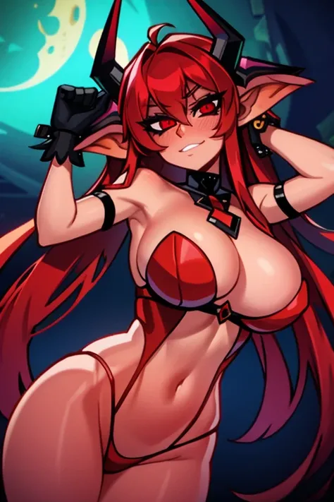 Busty red skin succubus girl in exotic clothing