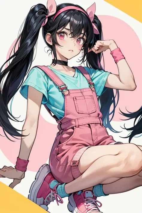 Baradorutchi resembles a  girl with black hair in two pigtails held in place by pink hairbands. She has a blue wristband on her left arm and a red one on her right arm, and wears a yellow top and red dungarees. She also wears light pink and white sneakers....