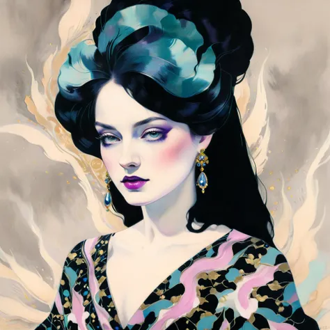 chiaroscuro technique on sensual illustration of an elegant queen , vintage ,silky dress, matte painting, by John Singer Sargent, by Harumi Hironaka, extremely soft colors, vibrant, pastel, highly detailed, digital artwork, high contrast, dark dramatic, re...