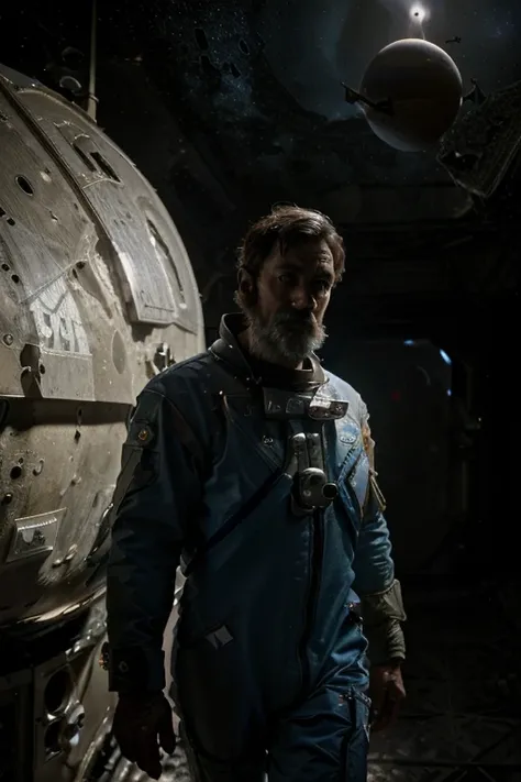 (((he wears an astronaut uniform he is on an uninhabitable planet))), barba,nojento,60-year-old homens, he walks the moon looking for alien life 