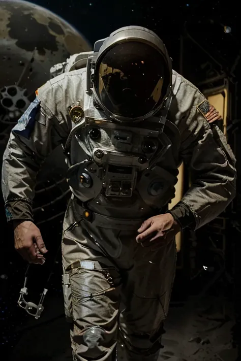 (((he wears an astronaut uniform he is on an uninhabitable planet))), barba,nojento,60-year-old homens, he walks the moon looking for alien life 