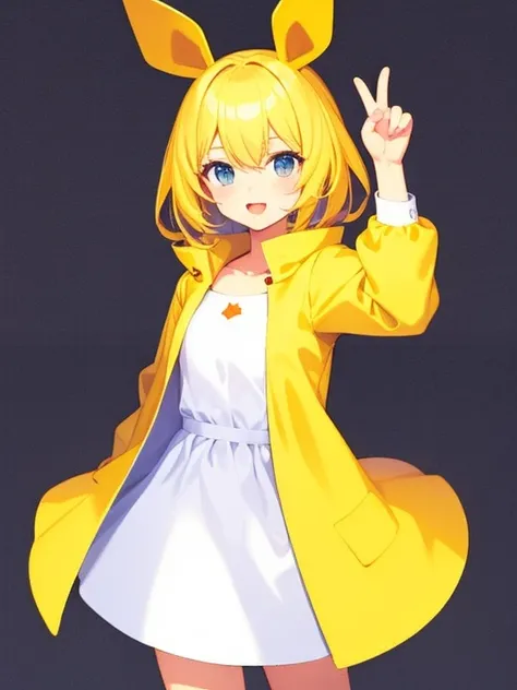 coloredic0n icon, ik1, 1girl, white dress, yellow jacket, cartoon bone,