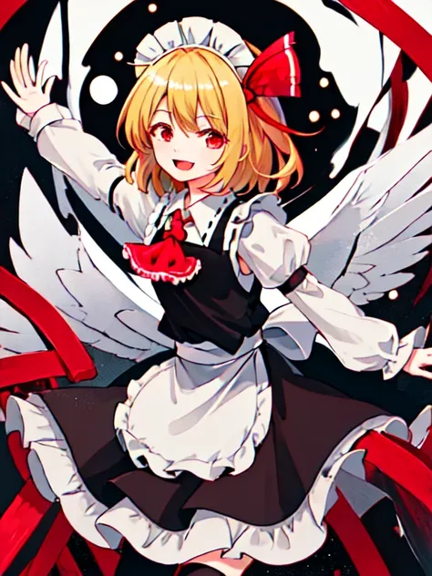 best quality, masterpiece, highres, solo, {maid:1.40}, {long maid dress:1.15}, {rumia_touhou:1.15}, blonde_hair, ribbon, short_h...