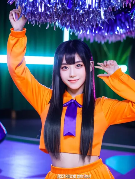 「Sunlight Orange」「Mint Crystal」「Obsidian Elf」「Purple moonlight」「Crimson Phantom」「Magic blue bear」（（Number of people: 7 people））

straight hair、pupils sparkling（Skin brightening）
high quality、8K ，最high quality，Sexy pose，（（Cheerleading girls，Number of people...