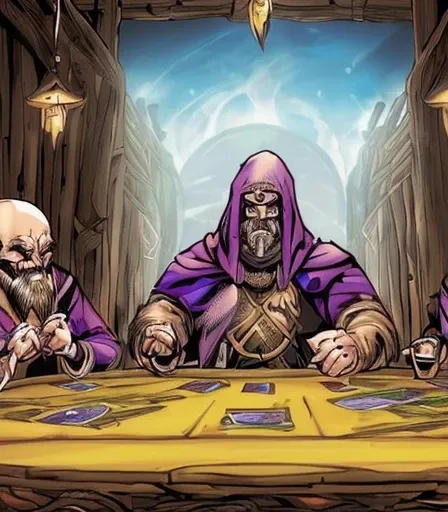 They are skeleton warriors, they are dragon warriors, they are wizards in hoods , they are elves, ((( 2 Cabal creatures are dueling on the card table , 2 creatures of darkness are battling on the card table, 2 mystical creatures are comforting each other o...