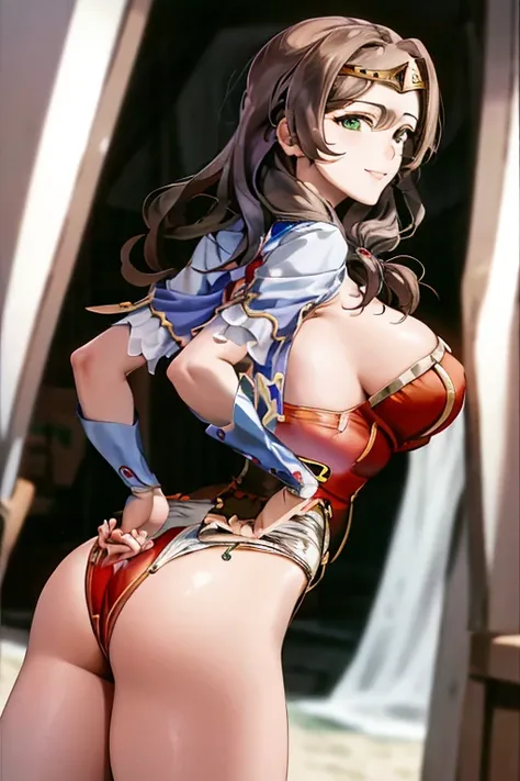 masterpiece, best quality, beautiful art, high resolution, well formed hands, body and fingers, 1 woman, solo, LisaMinci , wearing a wonder woman outfit ,  tiara , long hair,, adult, big breasted, cleavage, full body, sexy and skimpy outfit , gorgeous legs...