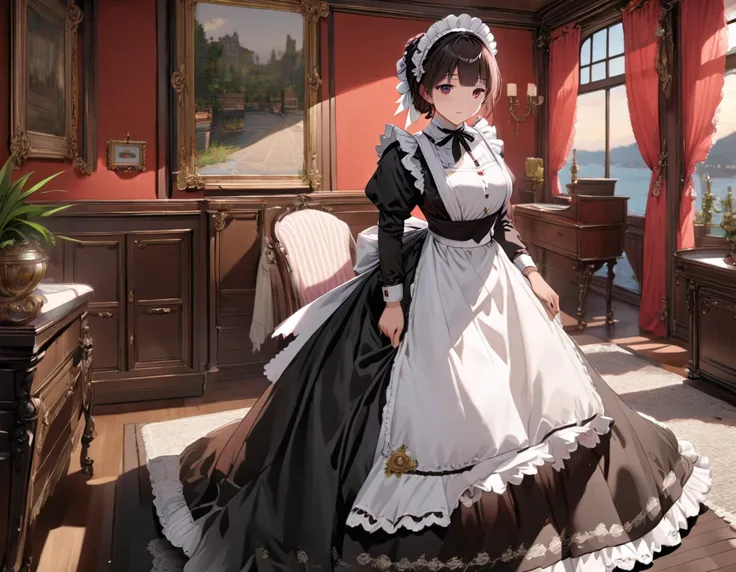 2females\(victorian maid,black long dress,full body\), break ,background\(inside,victorian style room,glorious\), break ,quality...