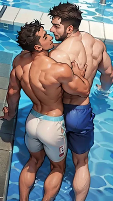 The two boys stroked each others lower bodies，swimmingpool