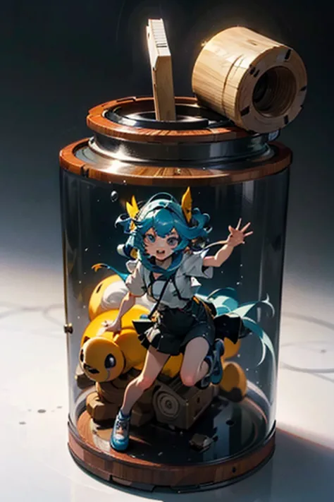 3d-illustration of a very cute girl figure in a jar, more precise faces