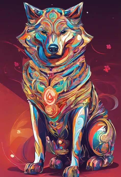 Guardian Dog，Japanese style，colorful，powerful，Bright glow，High-definition depiction，A masterpiece．