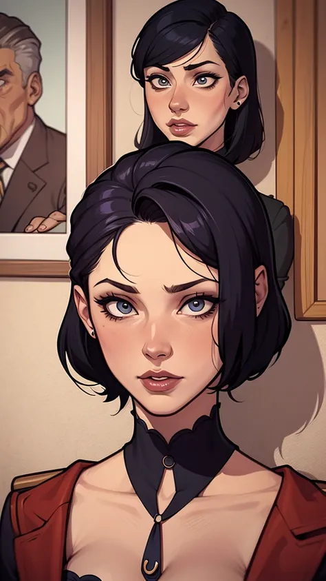 um desenho de uma mulher com umae cabelo preto, estilo de arte de charlie bowater, arte do personagem charlie bowater, desenhado...