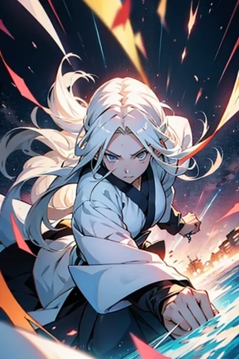 Anime girl with long white hair fighting full manga page 