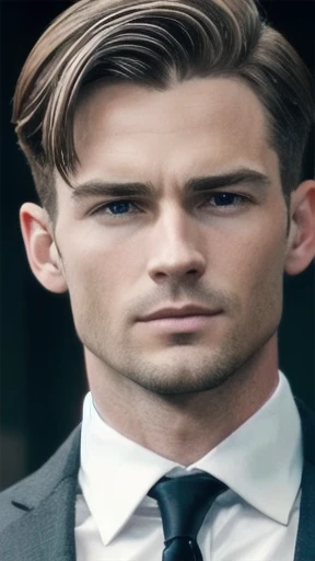 a perfect Dutch masculine man short hair, focus on the characters face.