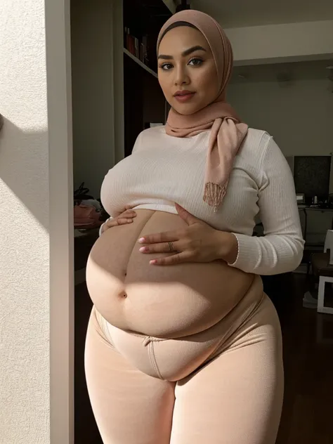 One Malay woman in hijab, wearing a tight cardigan, tights leggings pants, she was milf, at park, jogging , ultra high resolution, photorealistic:.1.4, UHD, super detailed, detailed face, detailed eyes, detailed lips, best quality, chubby face, huge breast...