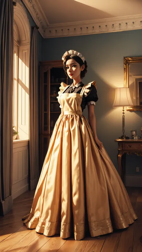 beautiful detailed maid in maid clothes, 50s style, elegant mansion interior, hyper detailed, 8k, high quality, ultra realistic,...