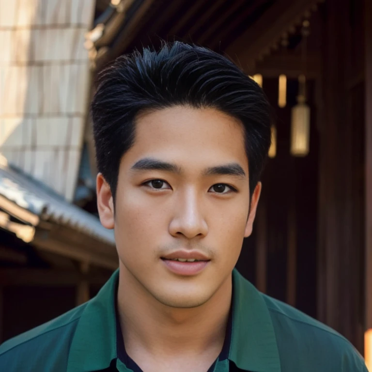 arafed man in black shirt standing in front of a pagoda, wearing a polo shirt, Asian man, light stubble with black shirt สวมชุดทางการสีแดง, Damian Tran, wearing black, Handsome Chad Chin, black shirt, Asian people, Christopher Chao, A well-maintained model...