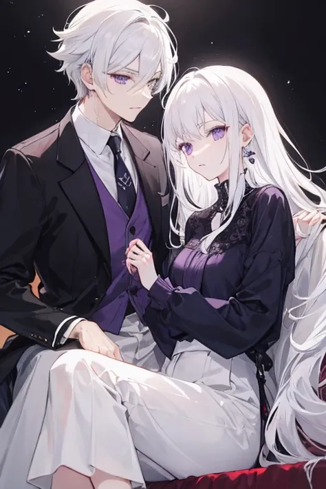 Couple, white hair, purple eyes 