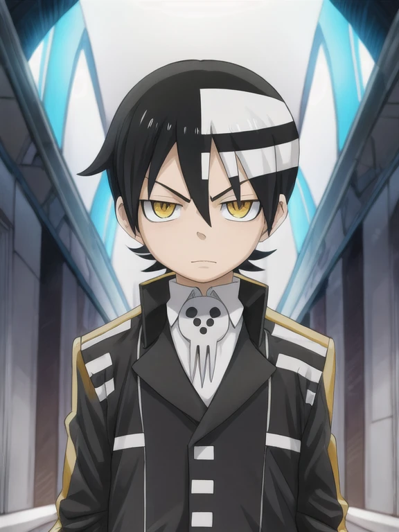 masterpiece, best quality, , 1boy, solo, male focus, looking at viewer, upper body, , , , death_the_kid_soul_eater, black hair, ...