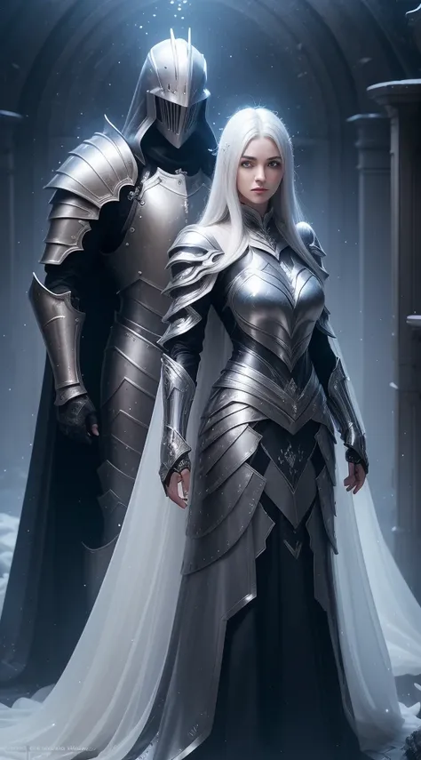 Masterpiece, beautiful detailed realistic definition, ((two female knight Standing in front of each other, face-to-face)), Two knights clashing with each other, Fighter female, Warrior female, Mecha, full auras, silver aura, cover with aura, (arrogant), (r...