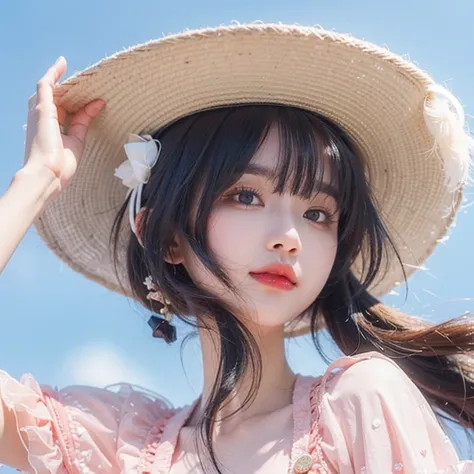 best quality, ultra high res, (photorealistic:1.4), 1girl, closeup, realistic, looking the other way, kawaii, cute cheeks, cute lips, slanted eyes, wearing a bowler hat, Korean girl.