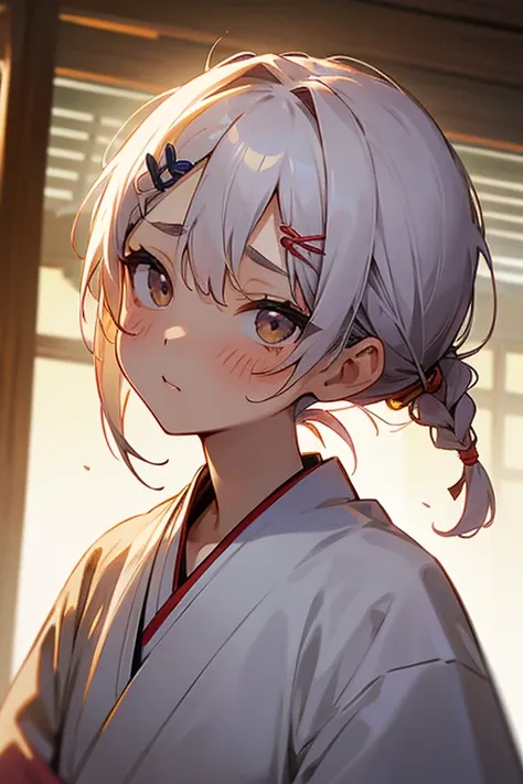 Short white hair, blush, 、Headbang 2.、、Braiding、2 hair clips、Tie your hair up、Okinawan style、The image of the face remains the same、Okinawa Costume、