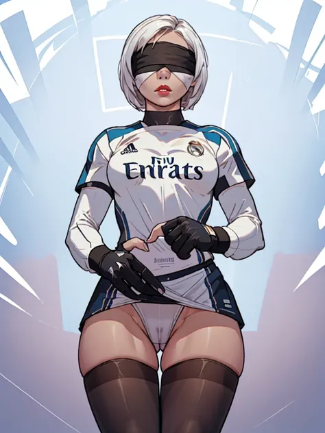 (from below:1.5), (((front view))), (((heart fingers))), ((((heart hands)))), Best_QualityPos, RAW photo, intricate details, best quality, 8k uhd, soft lighting, 1girl, ((( Real Madrid shirt))), (((perfect anatomy, anatomically correct, super detailed skin...