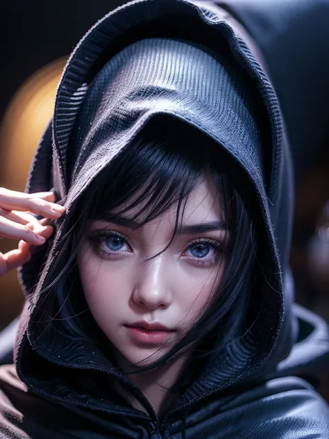 a close up of a person with long hair and a hoodie, hinata hyuga, hinata hyuga from naruto, from naruto, as an anime character, ...