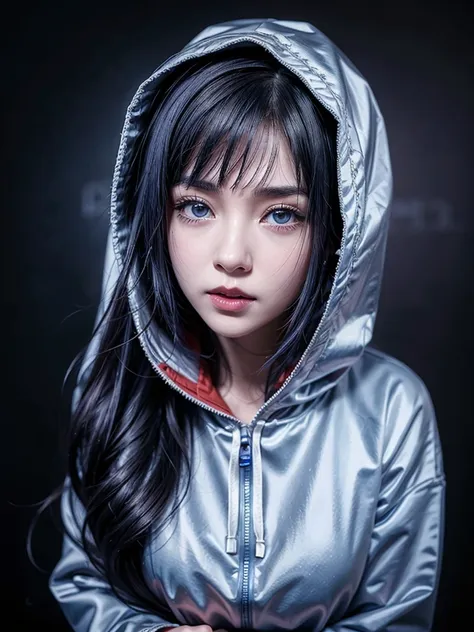 a close up of a person with long hair and a hoodie, hinata hyuga, hinata hyuga from naruto, from naruto, as an anime character, ...