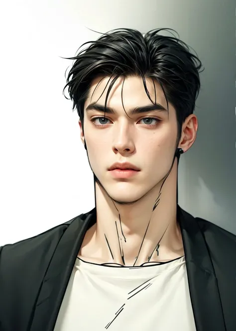 Masterpiece of man, Adult man with firm facial features like an Dutch, black eye, his nose is sharp, mature, black eyes, neat short balck hair, very handsome, white, clean, smooth skin, muscle body realistic, unreal engine