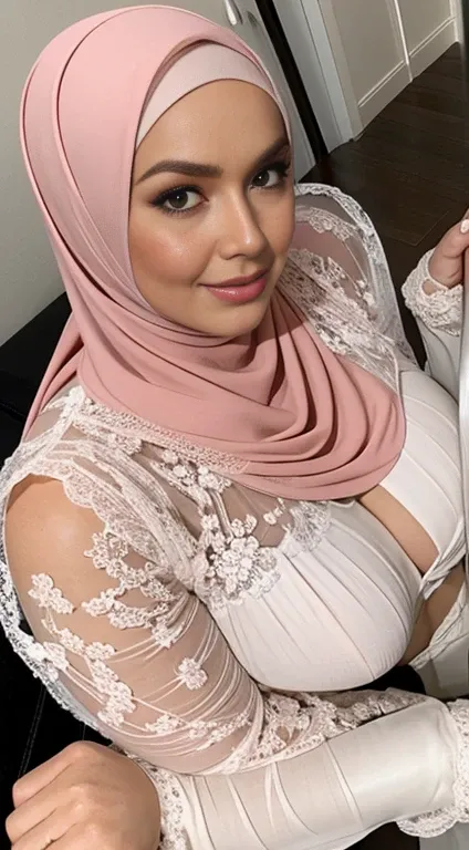 Droopiest gigantic prettiest longest mature tits, (olied oily sweaty shiny wet skin), young woman, white silk buttoned up shirt with long sleeves, malaysian hijab mature Woman, Realistic wrinkels mature body, Realistic wrinkels mature breast, realistic hav...