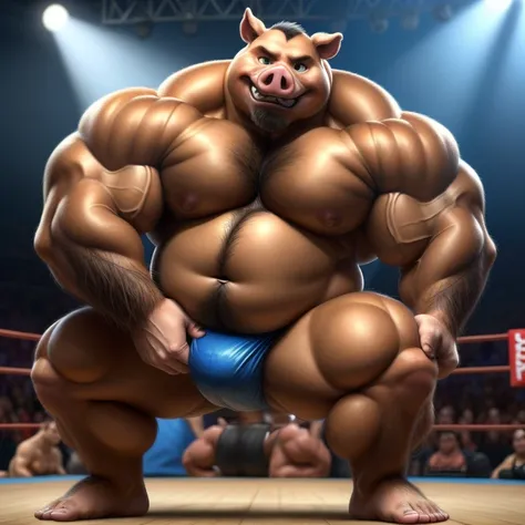 ((Masterpiece)),((Hight quality)),((Hught Detailed)),((Realistic,)) Anime Artistic masterpiece art, Morbid Obese Piglet kid while Anatomy of character, Sumo wrestler Furry character, Long shot photo, Real life (Massive, broad shoulders, strong legs and arm...