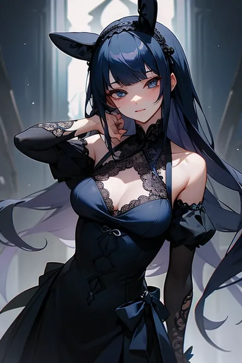 black and navy lace dress、cute、Villainess、head band、sexy、