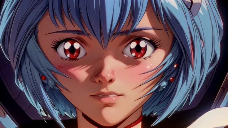 a beautiful girl with blue hair and red eyes, ayanami rei, evangelion, detailed portrait, intricate details, hyperrealistic, stu...