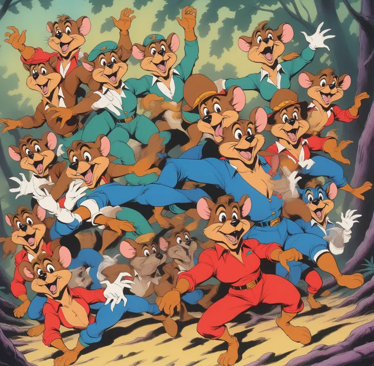 (talespin 1990's cartoon homage), comic 1990's, animated tv show screengrab, talespin cast dancing stanky boogie, cinematic post...