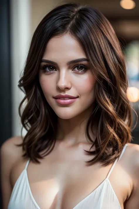 Very beautiful Eiza Gonzalez, detailed eyes, highly detailed, slim, innocent face, wavy hair, high resolution, masterpiece, best quality, intricate high detail, highly detailed, sharp focus, detailed skin, realistic skin texture, texture, professional, 4K,...