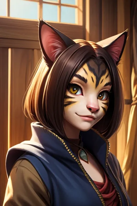 ((super high quality)), ((masterpiece)), girl khajiit, shinobi girl, artificial cat, hairy cat, ((cat ears only, there&#39;s not...