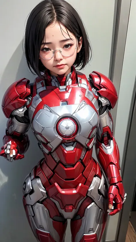 highest quality　8k iron man suit girl　kindergarten girl　sweaty face　cute　short hair　boyish　steam coming from the head　my hair is...